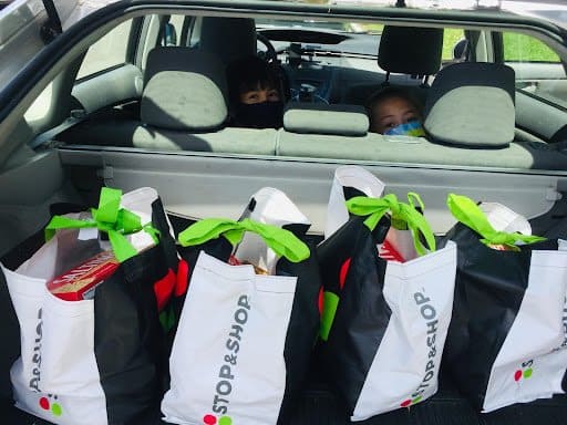 Bags of food in a car